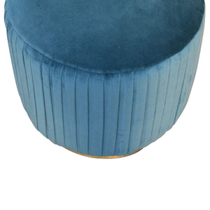 Teal Cotton Velvet Pleated Footstool with Gold Base