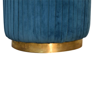 Teal Cotton Velvet Pleated Footstool with Gold Base