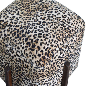 Leopard Print Footstool with Solid Wood Legs