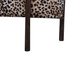 Leopard Print Footstool with Solid Wood Legs