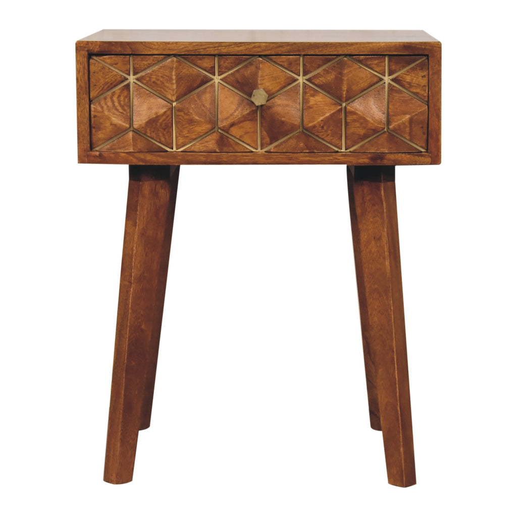 Chestnut Cubed Brass Inlay Bedside