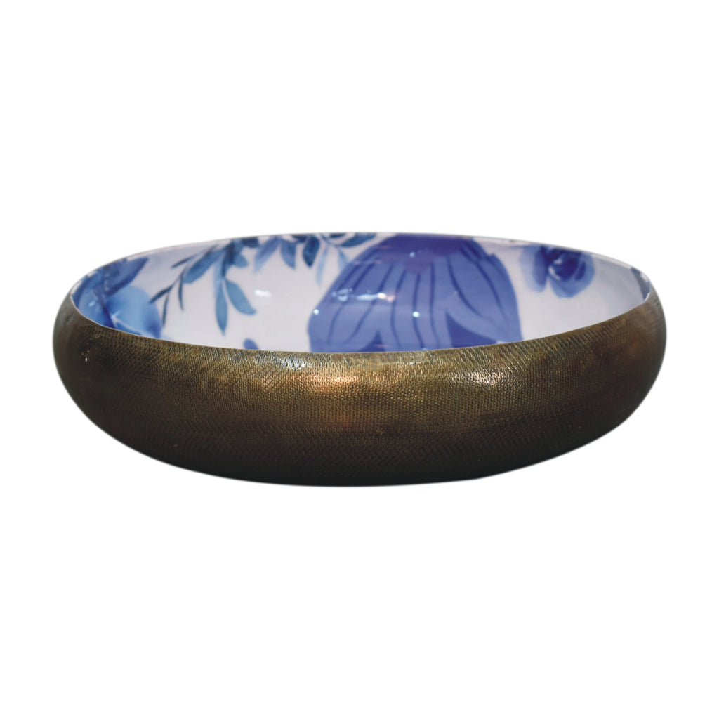 Blue Floral and Brass Bowl