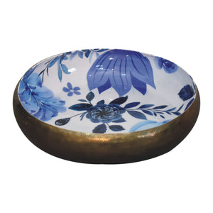 Blue Floral and Brass Bowl