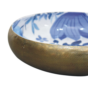 Blue Floral and Brass Bowl