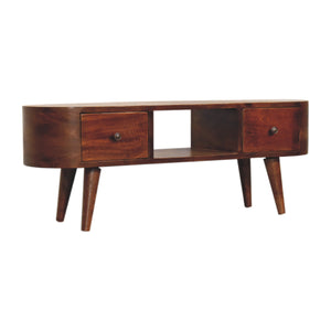 Chestnut Rounded Coffee Table with Open Slot