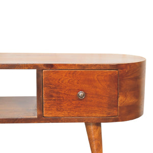 Chestnut Rounded Coffee Table with Open Slot