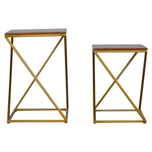 Chestnut Nesting Tables with Gold Base