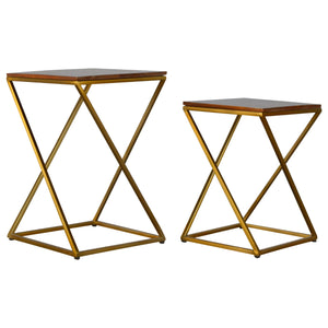 Chestnut Nesting Tables with Gold Base