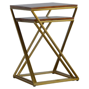 Chestnut Nesting Tables with Gold Base