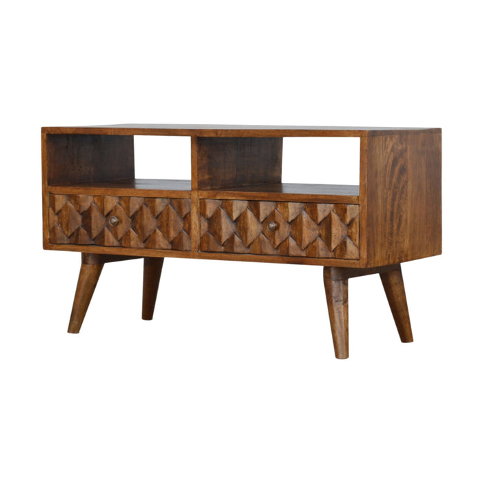 Chestnut Pineapple Carved Media Unit