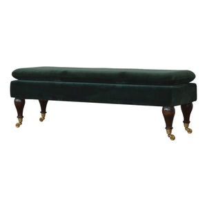 Green Velvet Bench with Castor Legs