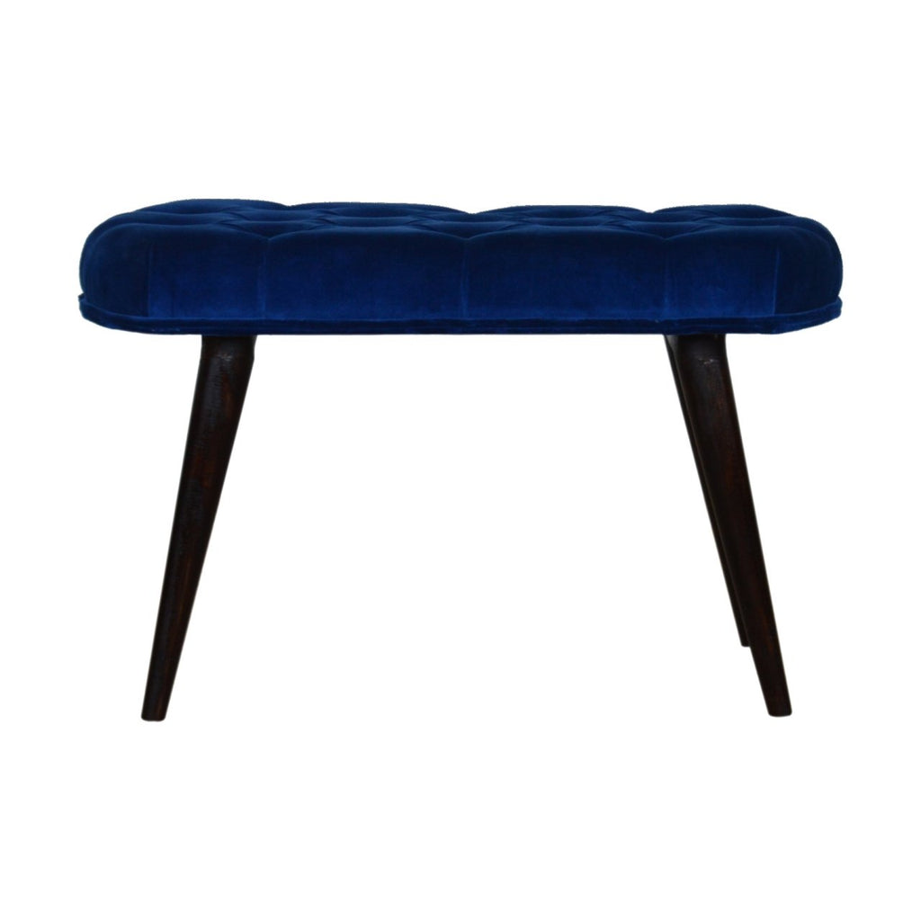 Royal Blue Cotton Velvet Deep Button Bench