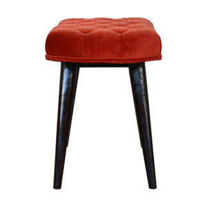 Brick Red Cotton Velvet Deep Button Bench