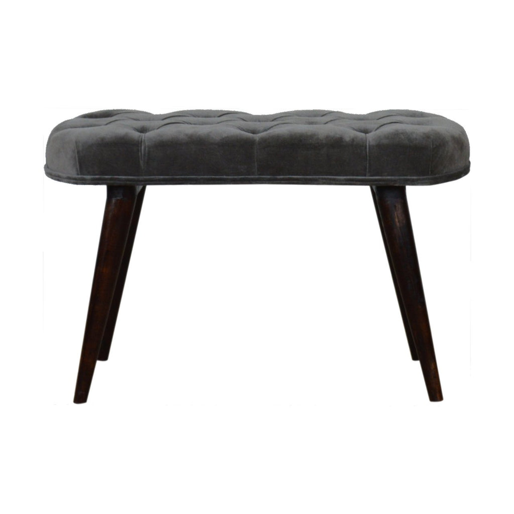 Grey Cotton Velvet Deep Button Bench