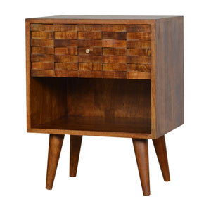 Tile Carved Chestnut Bedside with Open Slot