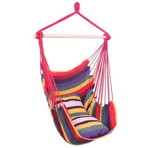 Hammock Chair - Cotton Canvas Hanging Rope Chair with Rainbow Pillows Red