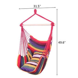 Hammock Chair - Cotton Canvas Hanging Rope Chair with Rainbow Pillows Red