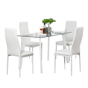 5 Piece Dining Table Set 4 Chairs Glass Metal Kitchen Room Furniture White