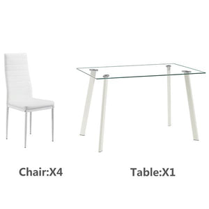 5 Piece Dining Table Set 4 Chairs Glass Metal Kitchen Room Furniture White