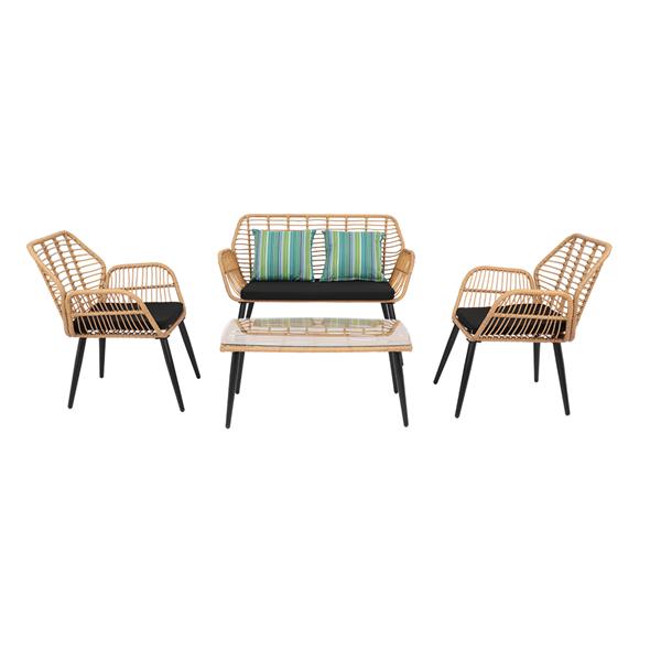 Luxury Garden Party PE Steel Outdoor Wicker Rattan Chair Four-Piece Patio Furniture Set Yellow