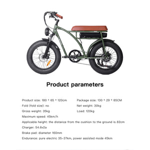 Electric Bike Adults 1000W Motor 48V 12.5AH Battery in Olive