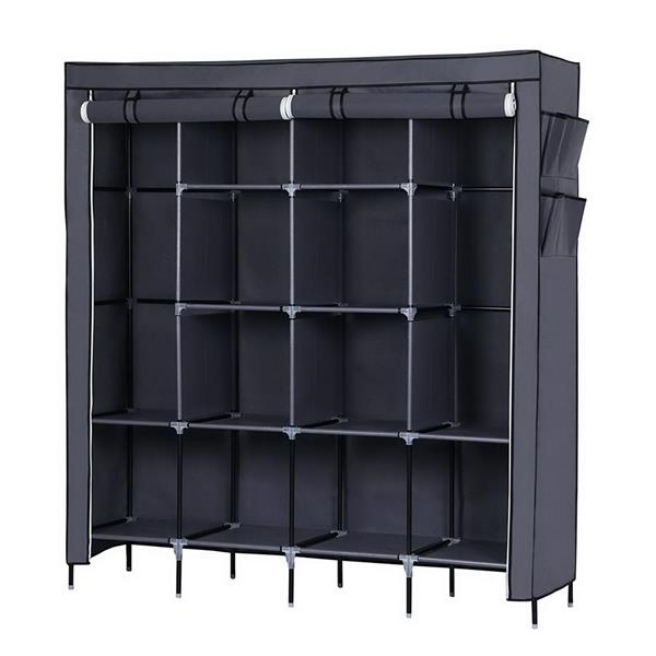 67" Clothes Closet Portable Wardrobe Clothes Storage Rack 12 Shelves 4 Side Pockets Gray