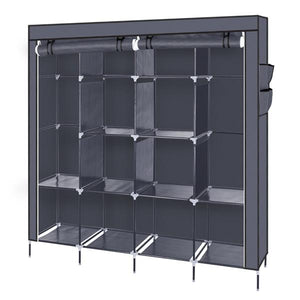 67" Clothes Closet Portable Wardrobe Clothes Storage Rack 12 Shelves 4 Side Pockets Gray