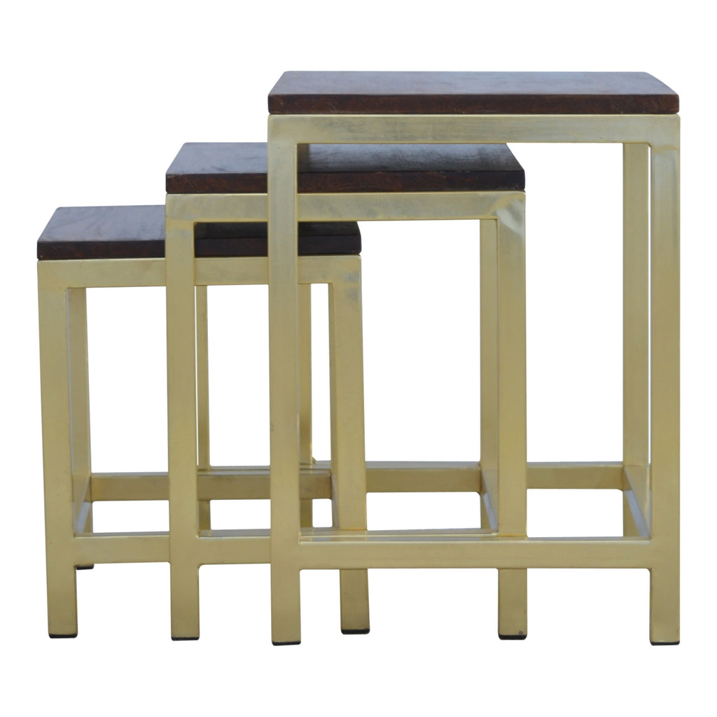 Golden Stool set of 3 with Chunky Wooden top