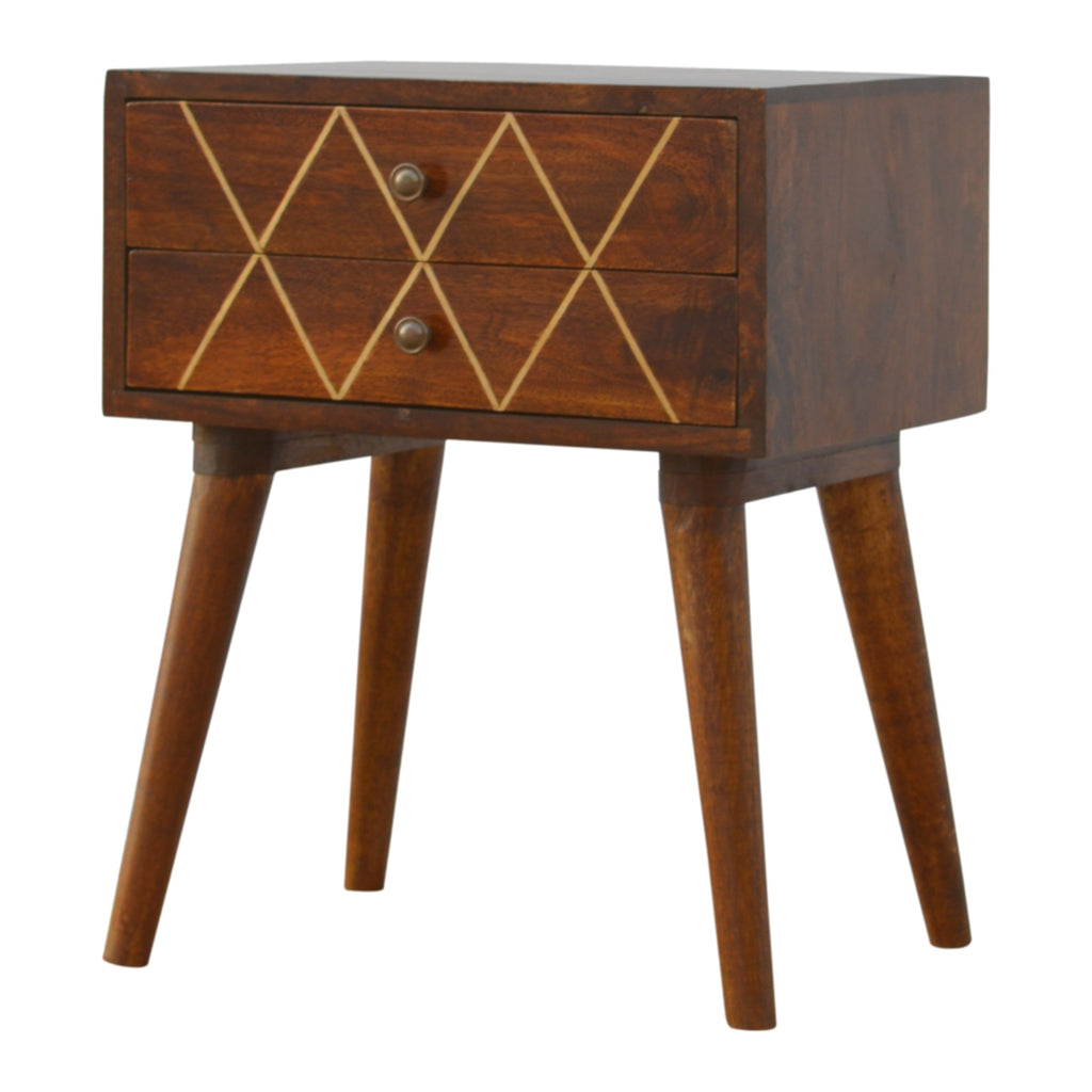 Geometric Brass Inlay 2 Drawer Bedside