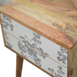 Black Floral Screen Printed Bedside - SPECIAL OFFER PRICE LIMITED TIME