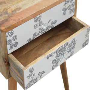 Black Floral Screen Printed Bedside - SPECIAL OFFER PRICE LIMITED TIME