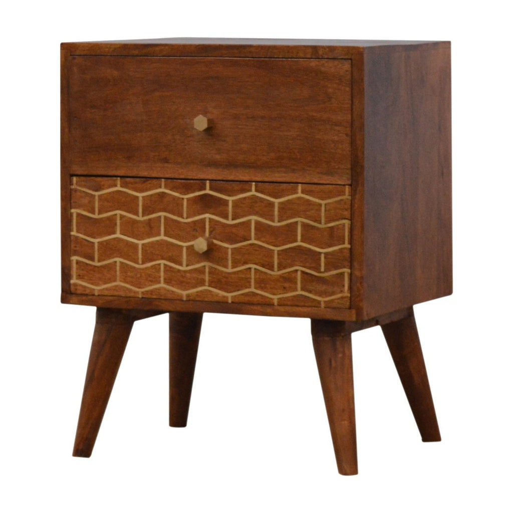 Gold Art Pattern Bedside with 2 Drawers