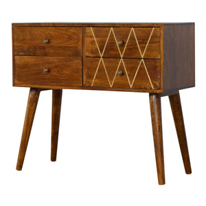 Geometric Brass Inlay 4 Drawer Console Table