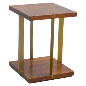 Open Chestnut End Table with 4 Gold Panels