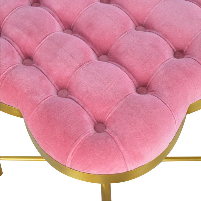 Clover Pink Velvet Footstool