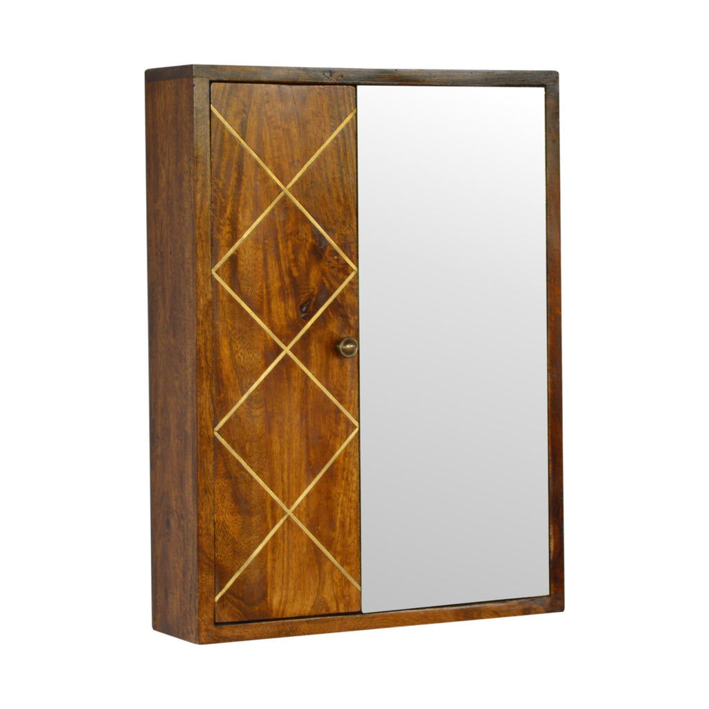 Sliding Brass Inlay Wall Mirror Cabinet