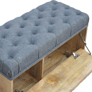 Diamond Carved Grey Tweed Storage Bench