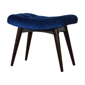 Royal Blue Cotton Velvet Curved Bench