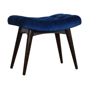 Royal Blue Cotton Velvet Curved Bench