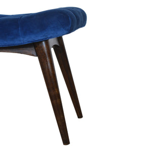 Royal Blue Cotton Velvet Curved Bench