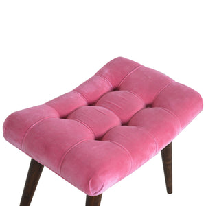 Pink Cotton Velvet Curved Bench