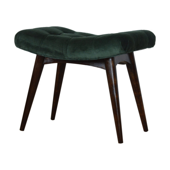 Emerald Cotton Velvet Curved Bench