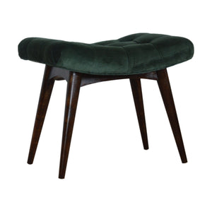 Emerald Cotton Velvet Curved Bench